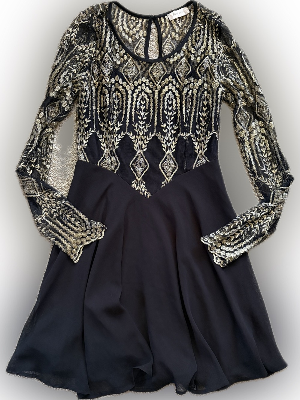 Altar'd State Black Dress with Gold Embroidered Bodice